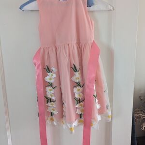 Floral Embroidered Pink Kids Dress